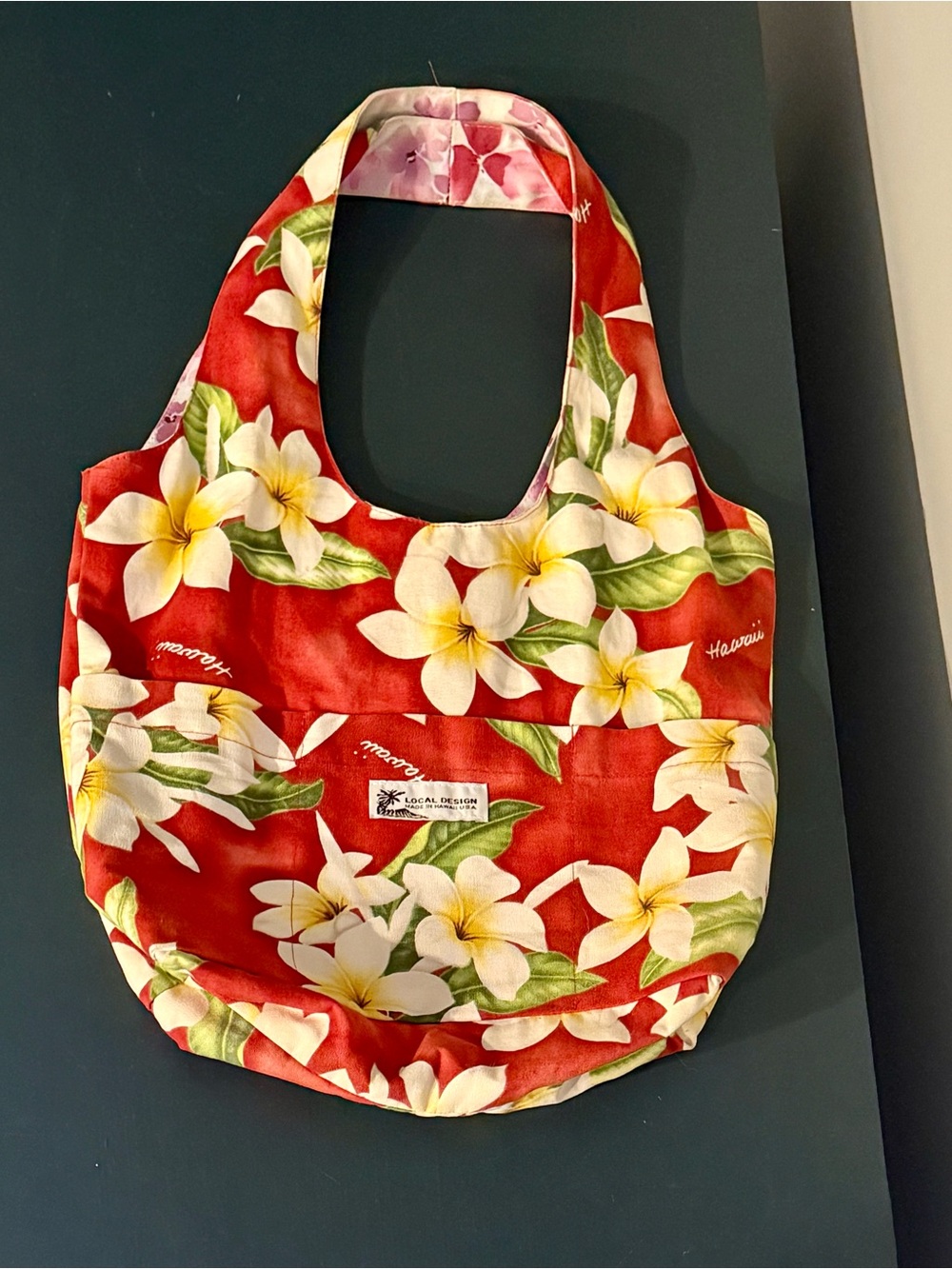 Red Plumeria Floral Tote Bag from Hawaii